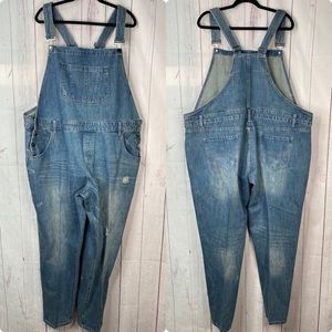 Chic Denim Plus Size Denim Overalls Distressed 3X 4X Denim Jeans Jumper Bibs
